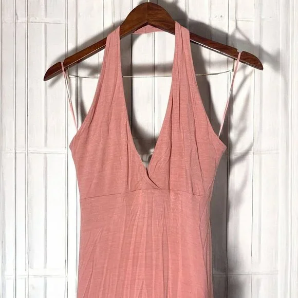 Bordeaux Halter Neck Dress With Oversize Ties At Waist Pale Pink Jersey Sz Med - Picture 3 of 5